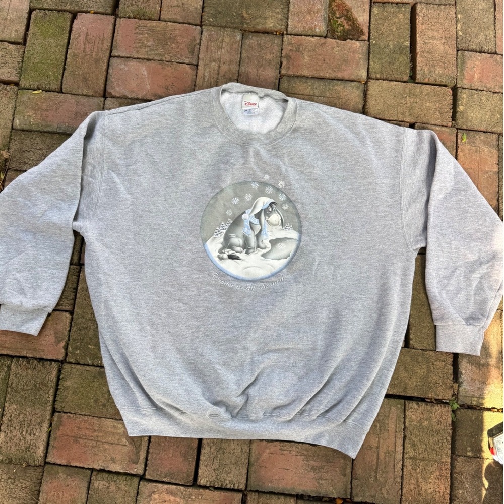 Disney Store Eeyore Sweatshirt Gray Winter Wonder is All Around‎ XXL Winnie Pooh